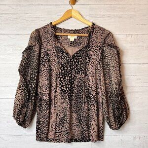Anthropologie Maeve Blouse Womens Size XS Jacquin Snakeskin Leopard Mixed Media